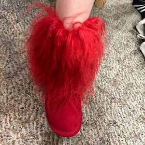 BearPaw Red Furry Boots